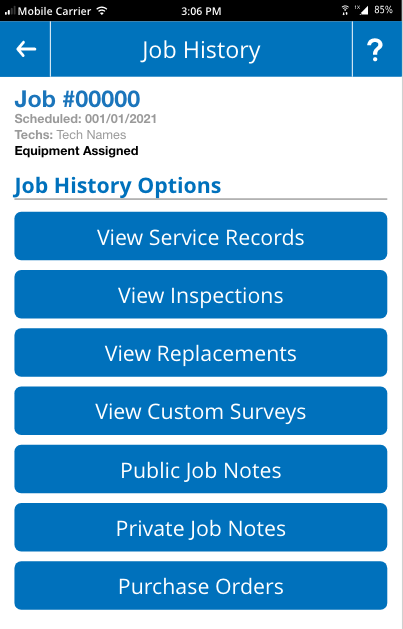 Work Order - Job Site Call History - Job History