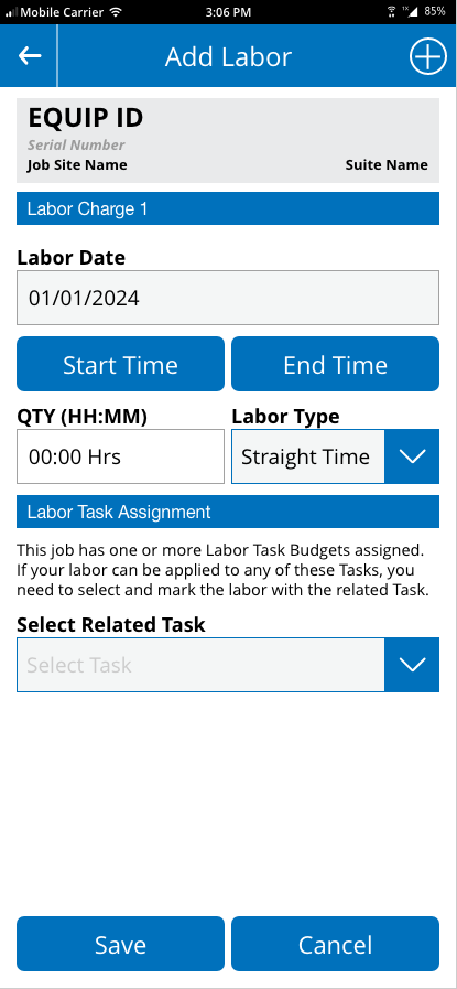 Work Order - Equipment List - Service Record - Add Labor