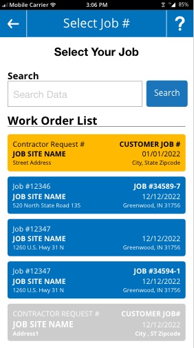 Select Job Screen